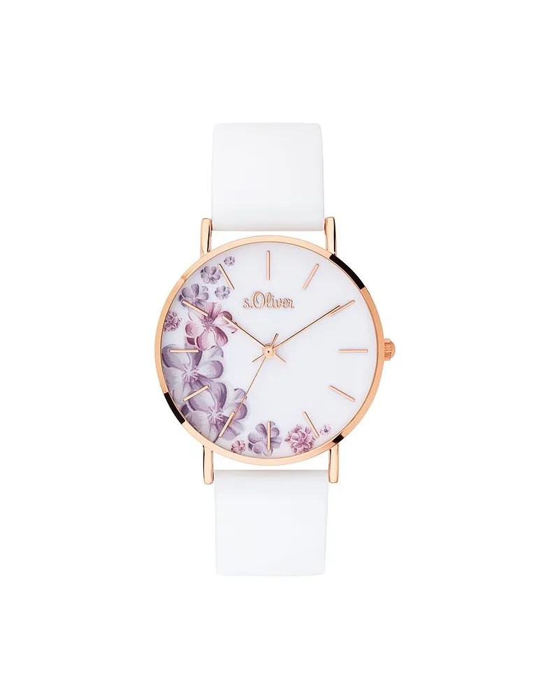 S.Oliver Damenuhr mit schönem Blumenprint Roségold
