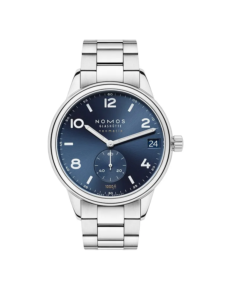 NOMOS Glashütte Herrenuhr Club Sport neomatik 42 Datum blau Silber