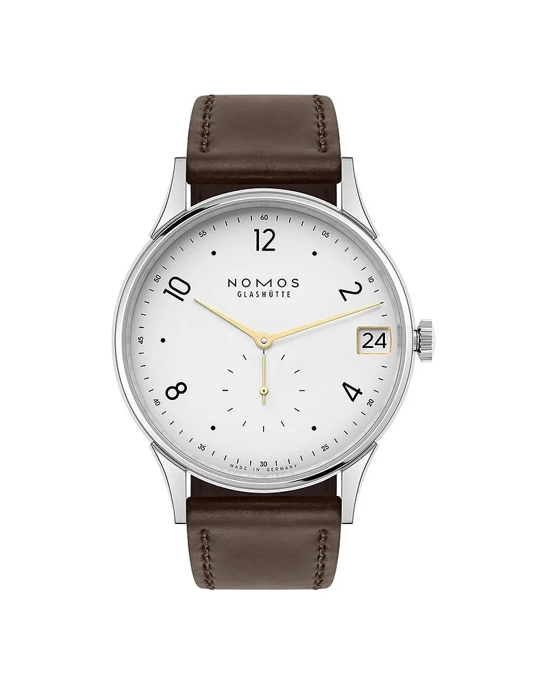 NOMOS Glashütte Herrenuhr Minimatik 39 Datum blau Silber