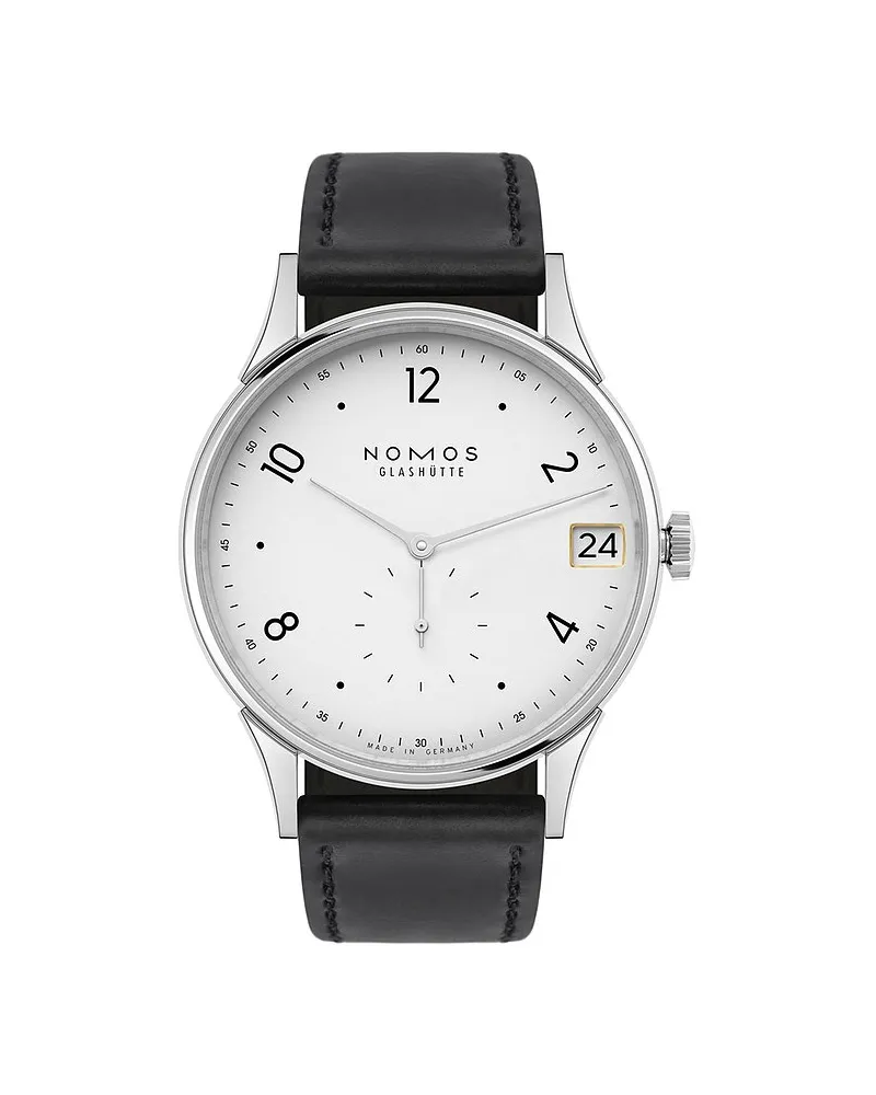 NOMOS Glashütte Herrenuhr Minimatik 39 Datum blau Silber