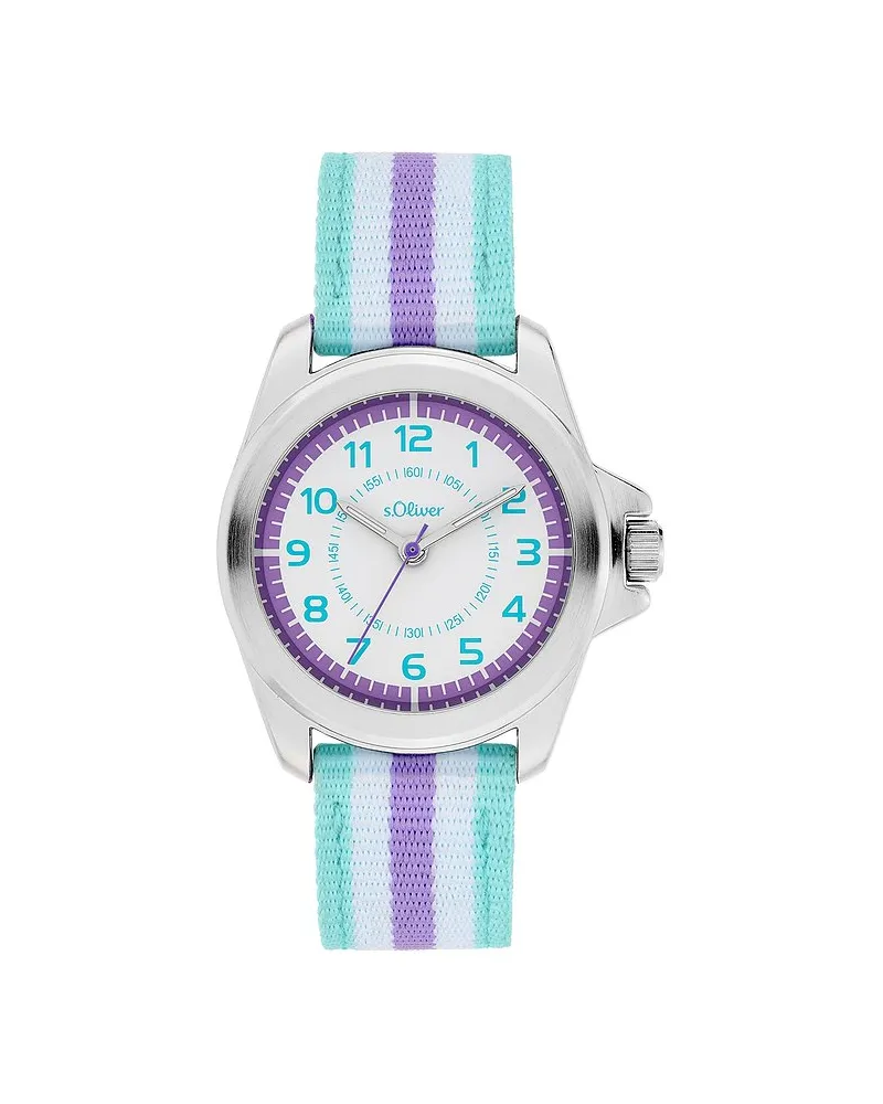 S.Oliver Kinderuhr mit gestreiftem Canvasband Silber