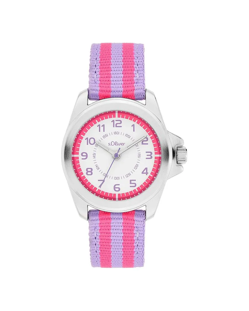 S.Oliver Kinderuhr mit gestreiftem Canvasband Silber