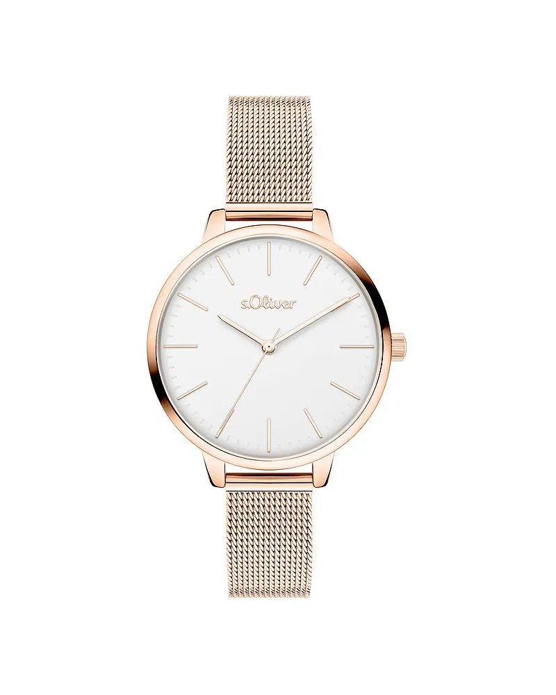 S.Oliver Damenuhr zeitlos mit Meshband Gold