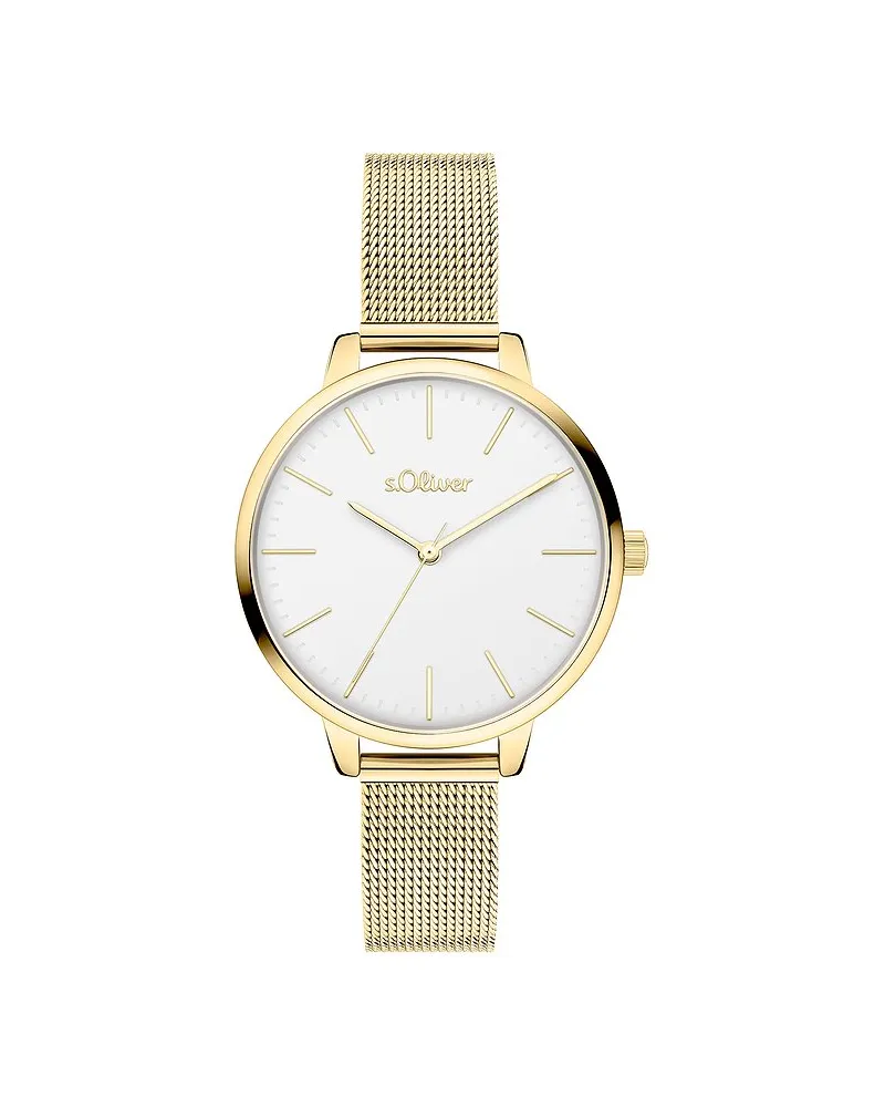 S.Oliver Damenuhr zeitlos mit Meshband Gold