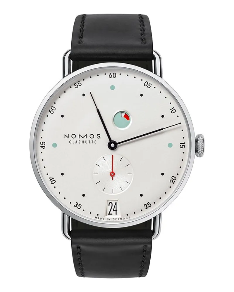 NOMOS Glashütte Herrenuhr Metro Datum Gangreserve Silber