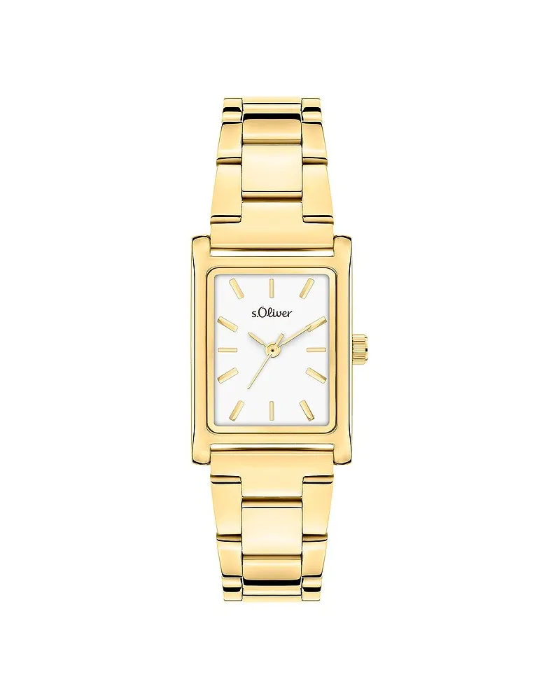 S.Oliver Damenuhr mit eckigm Gehäuse Gold