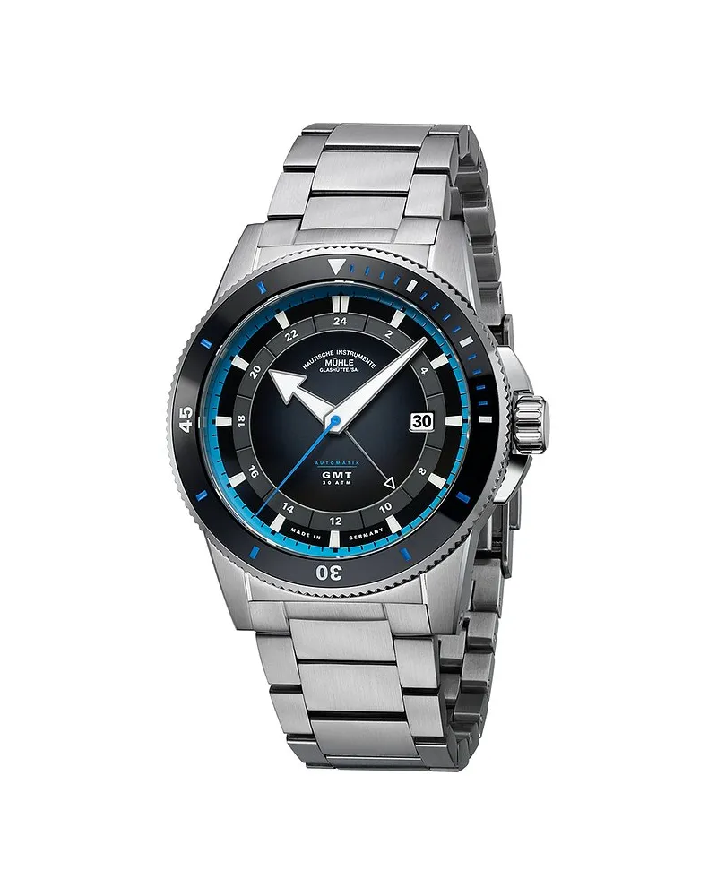 Mühle-Glashütte Herrenuhr Sportivo Travel GMT Silber