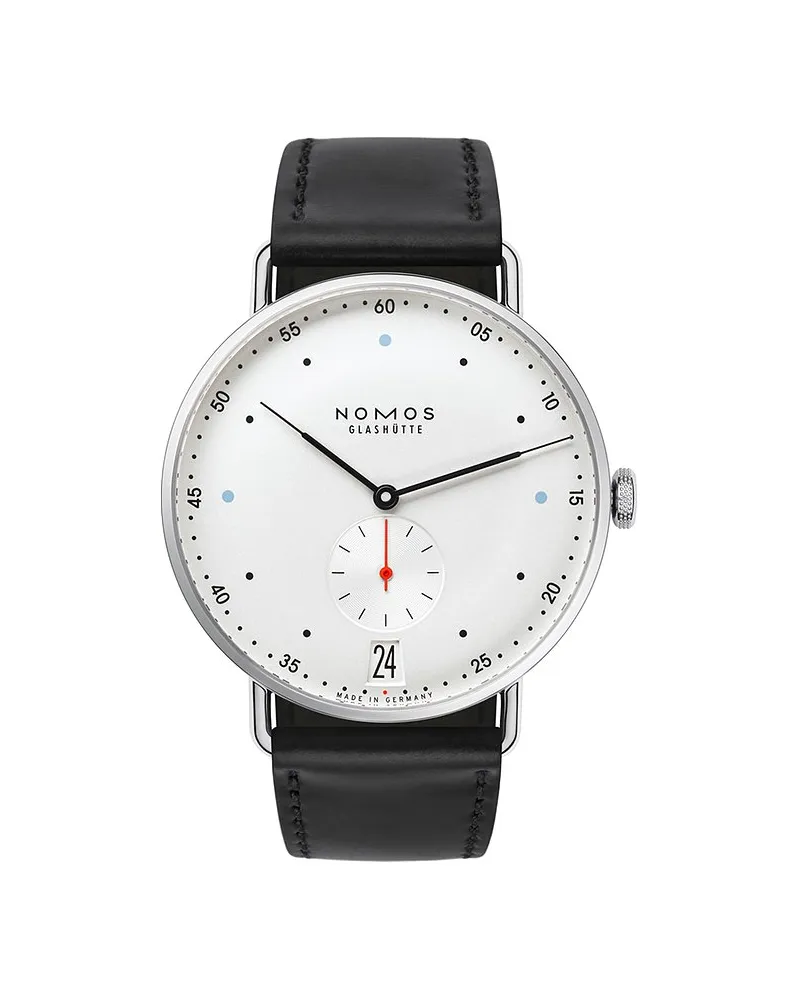 NOMOS Glashütte Herrenuhr Metro 38 Datum Silber