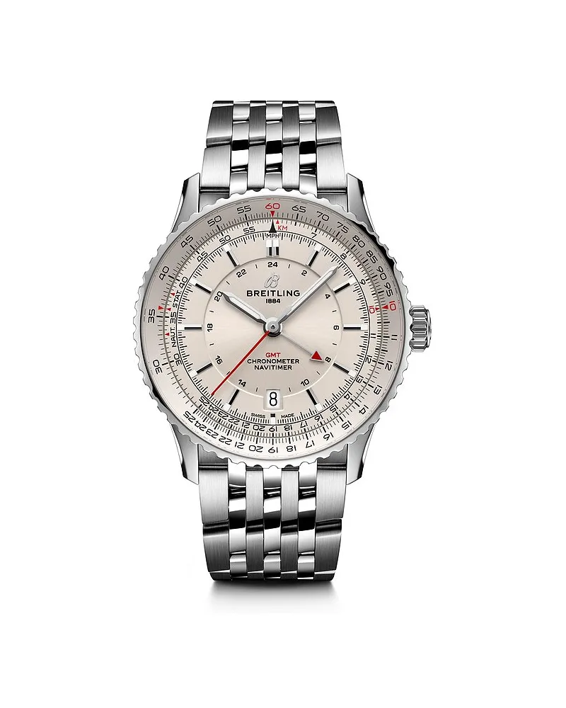 Breitling Herrenuhr Navitimer Automatic GMT 41 Silber