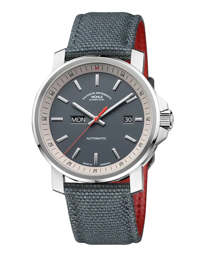 Mühle-Glashütte Herrenuhr 29er Big Tag/Datum Silber