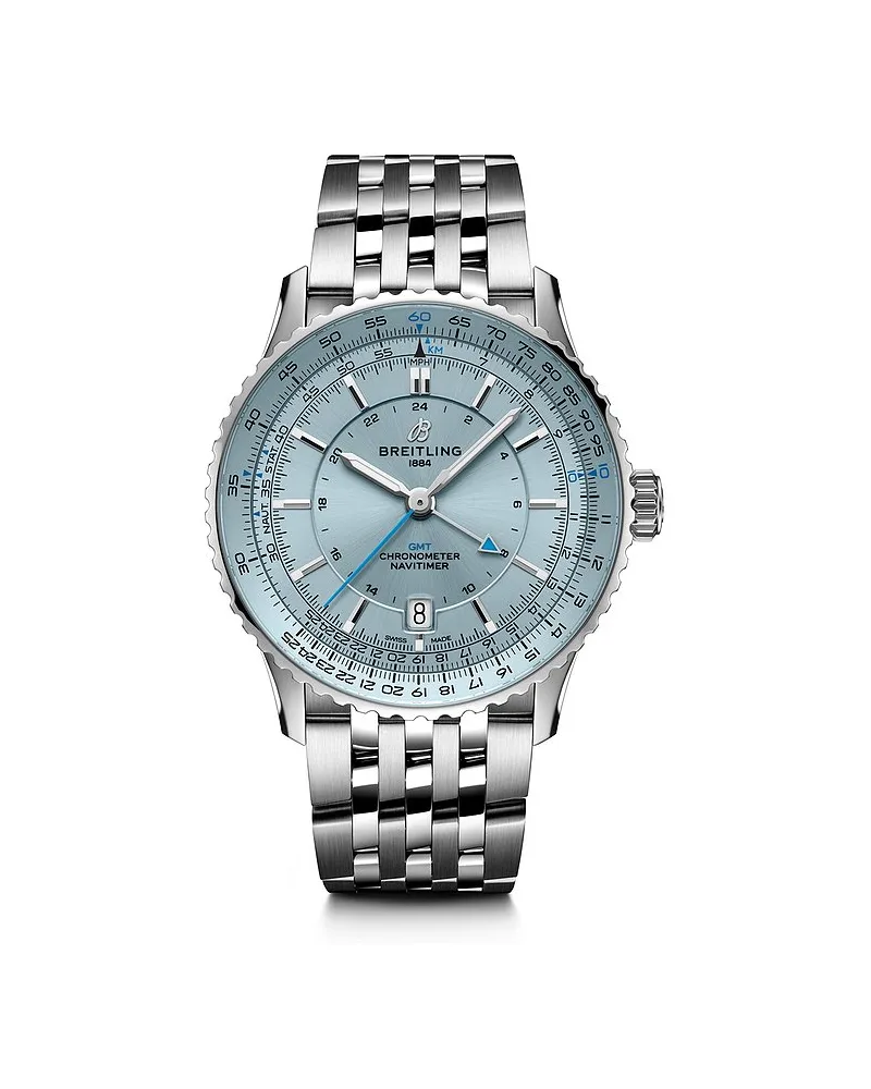 Breitling Herrenuhr Navitimer Automatic GMT 41 Silber