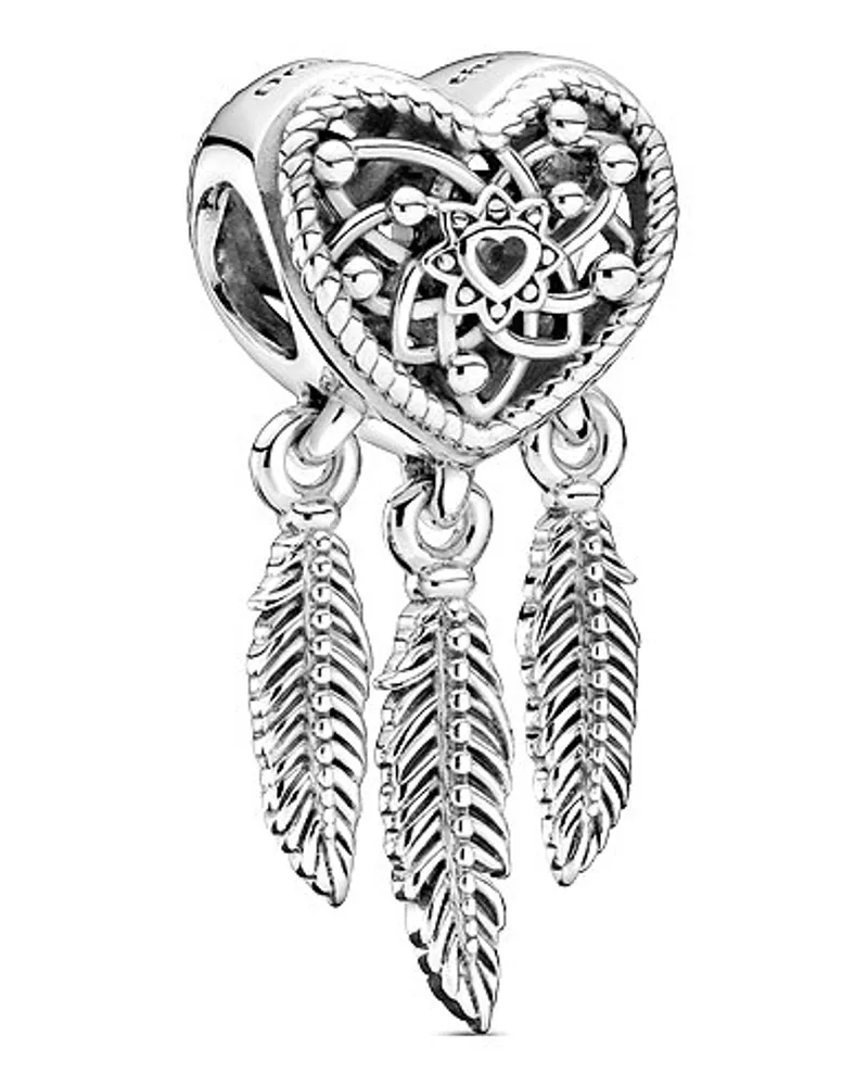 Pandora Charm Moments Offen gearbeitetes Herz & drei Federn Traumfänger Silber