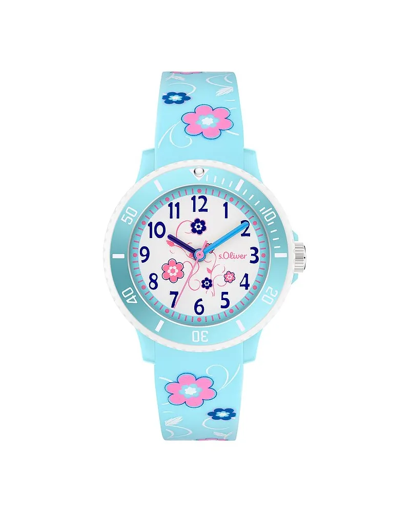 S.Oliver Kinderuhr mit süßem Blumenprint Blau
