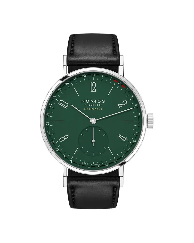 NOMOS Glashütte Herrenuhr Tangente neomatik 38 Update Waldgrün Silber