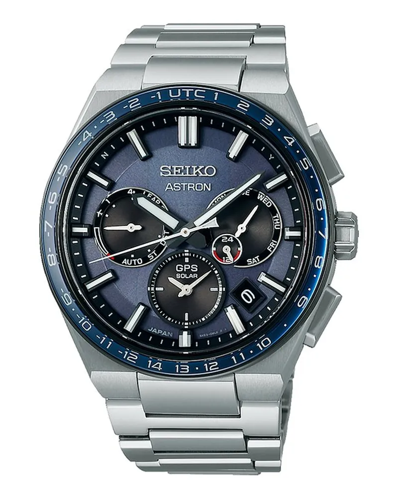 Seiko Herrenuhr GPS Solar Dual Time Silber