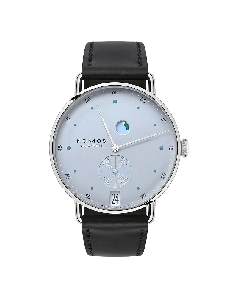 NOMOS Glashütte Damenuhr Metro Datum Gangreserve eisblau Silber