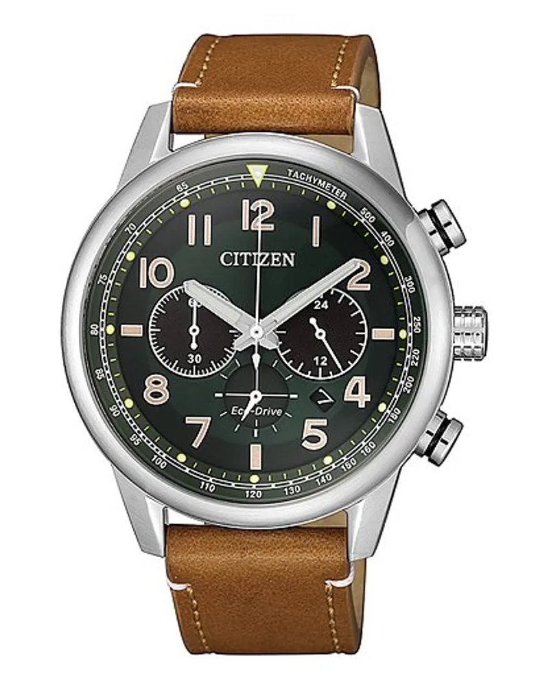 Citizen Chronograph Eco Drive Leder Silber