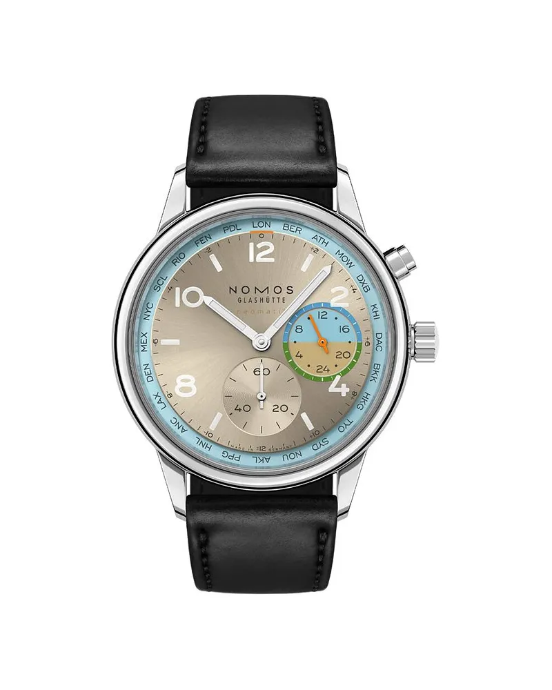 NOMOS Glashütte Herrenuhr Club Sport neomatik Weltzeit Reverie Silber