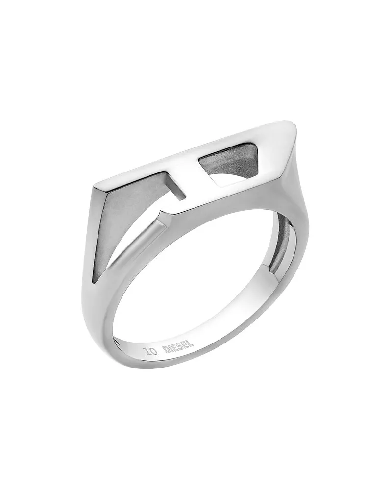 Diesel Herrenring D Logo Silber