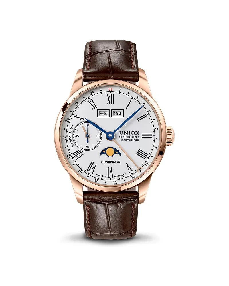 Union Glashütte Herrenuhr 1893 Handaufzug Mondphase Roségold