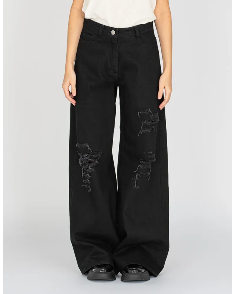 Isabel Benenato Destroyed Wide-Leg Jeans Schwarz