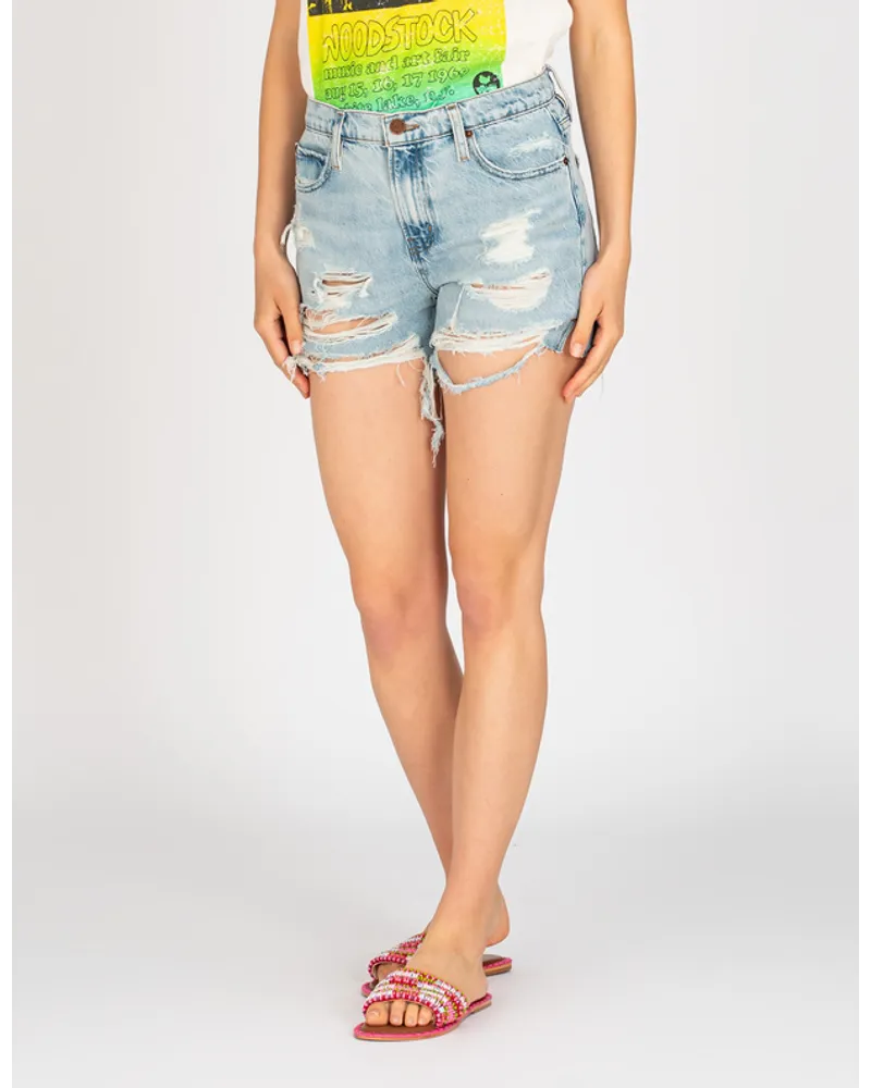 Frame Denim Destroyed Jeans-Shorts Hellblau