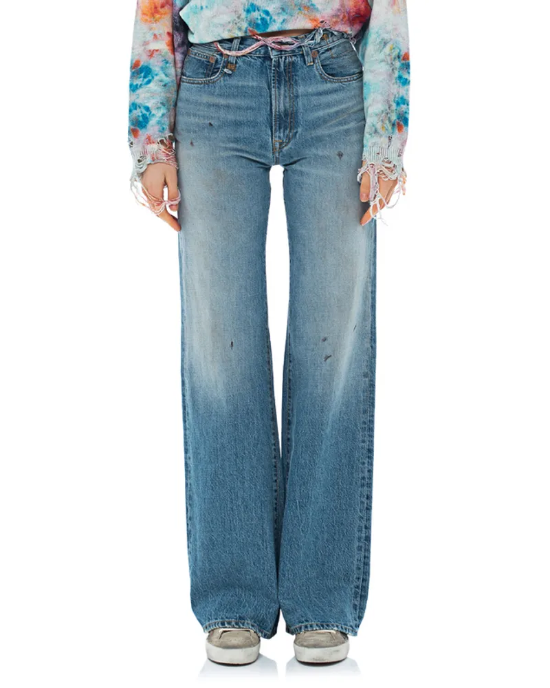 R13 Destroyed Wide-Leg Jeans Blau