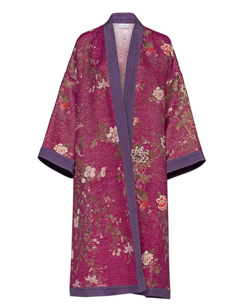 Pierre-Louis Mascia Gemusterter Seiden-Woll-Mix Kimono mit Effektgarn Pink