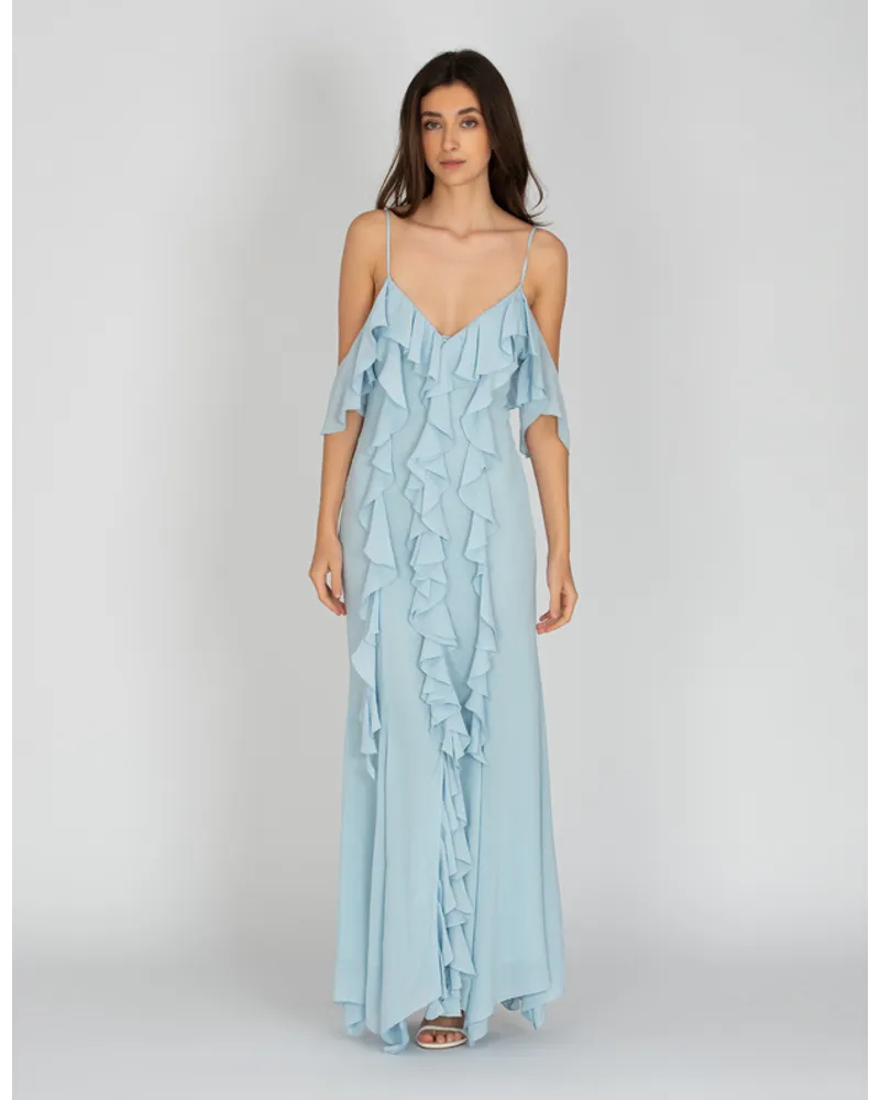 Dondup Maxi-Trägerkleid mit Volants Hellblau