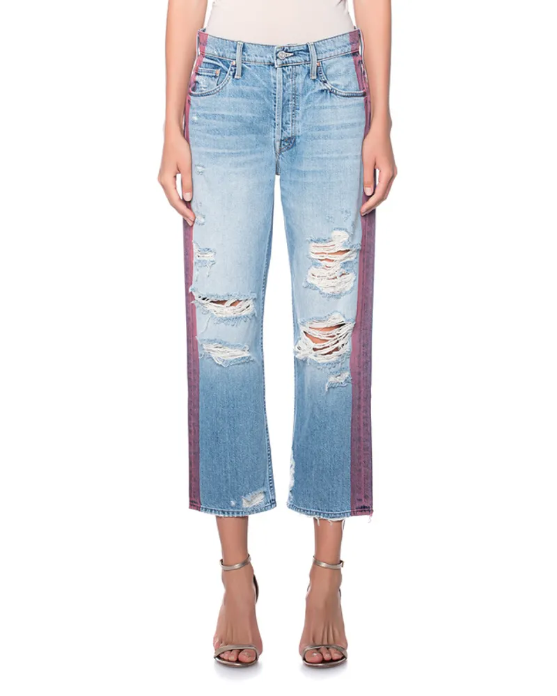 Mother Destroyed Straight Jeans Blau