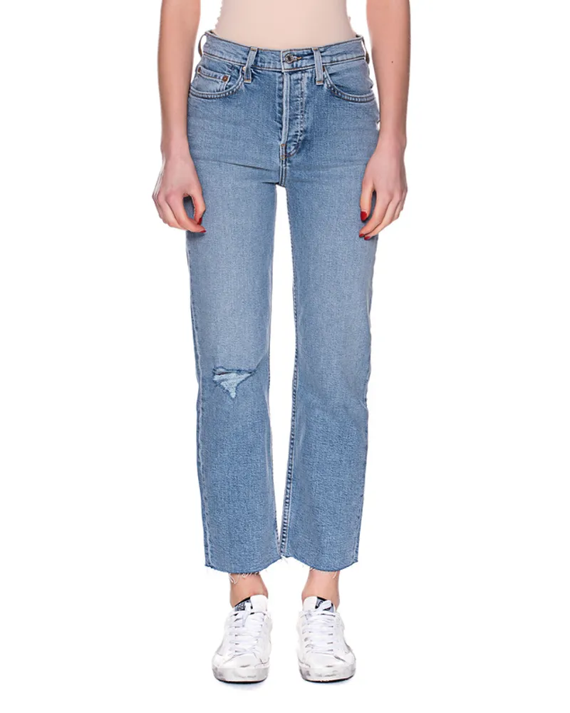 RE/DONE Destroyed Straight-Leg Jeans Hellblau
