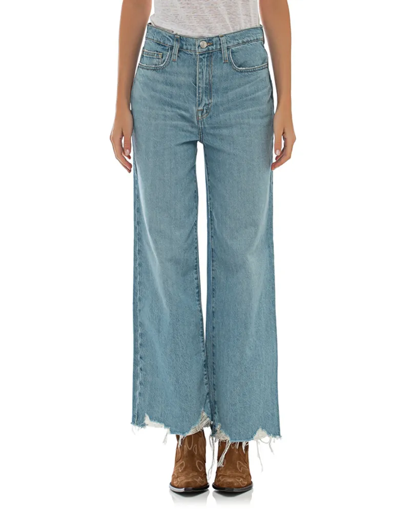 Frame Denim Destroyed Wide-Leg Jeans Blau