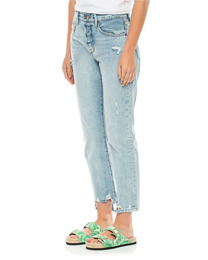 Frame Denim Destroyed Straight-Leg-Jeans Hellblau