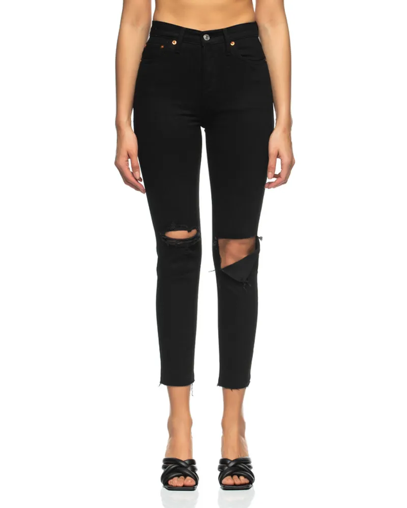 RE/DONE Destroyed High-Rise-Jeans Schwarz