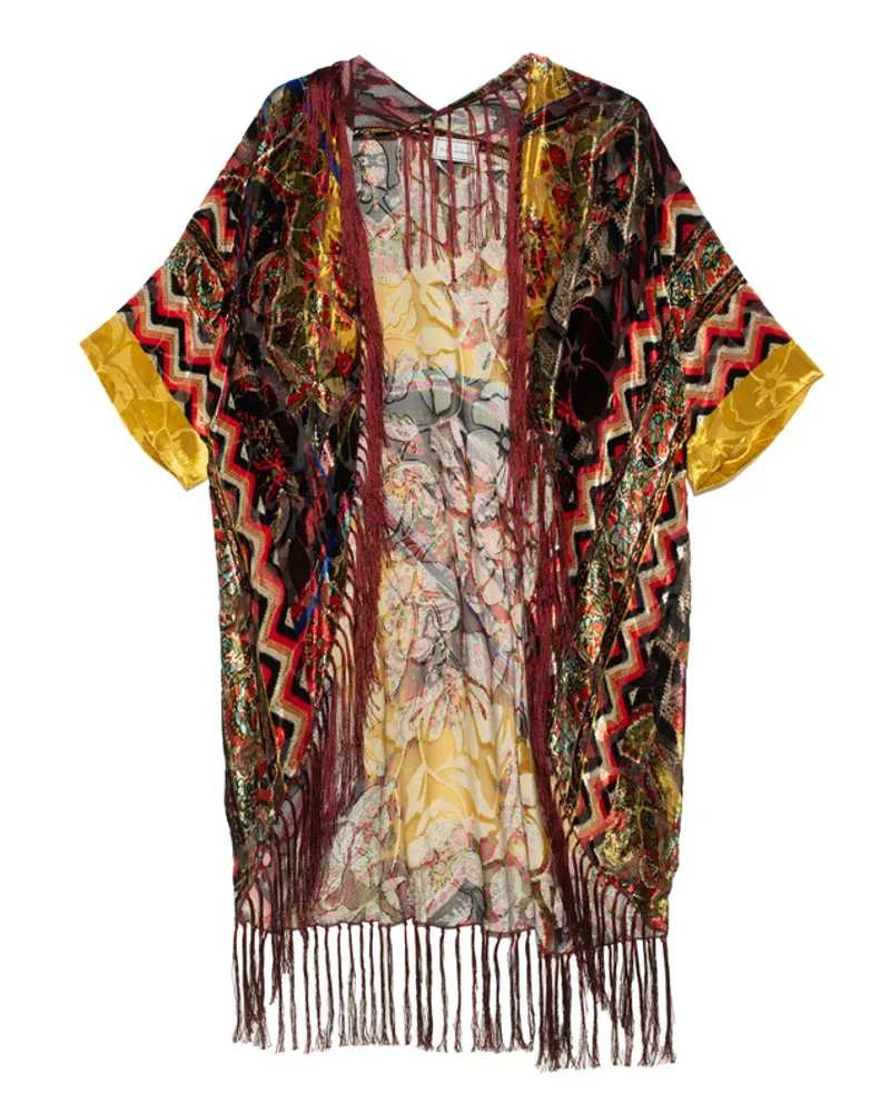Pierre-Louis Mascia Kimono mit Seidenanteil und Fransen Multicolor