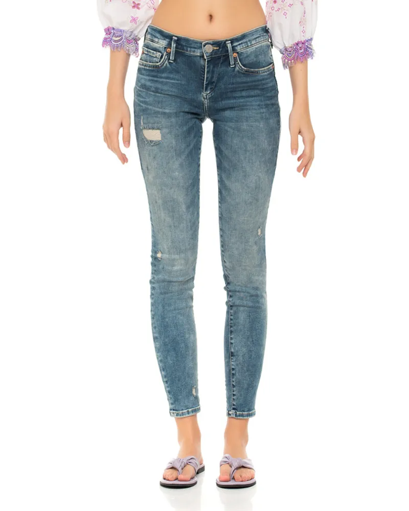 True Religion Mid-Waist Skinny Jeans mit Destroyed-Details Blau