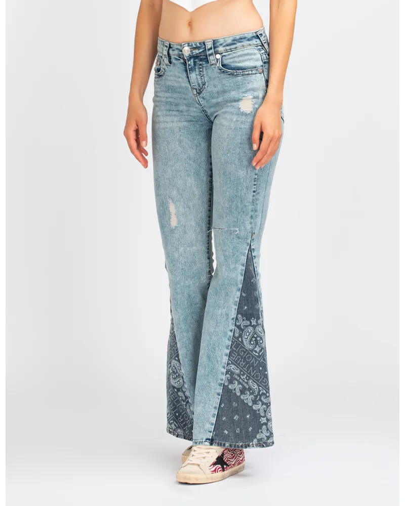 True Religion Destroyed Flared-Leg Jeans mit Kontraststoffeinsatz Hellblau