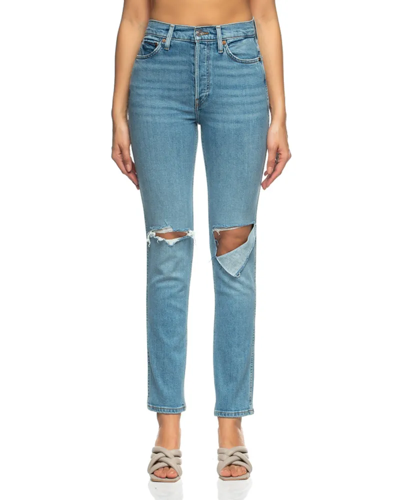 RE/DONE Destroyed Slim-Fit-Jeans Blau