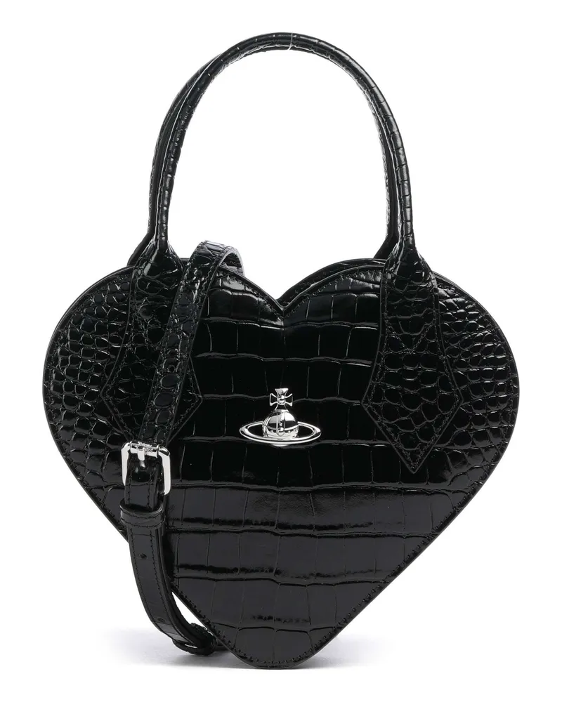 Vivienne Westwood Handtasche Josephine Heart Embossed Croc in schwarz Schwarz