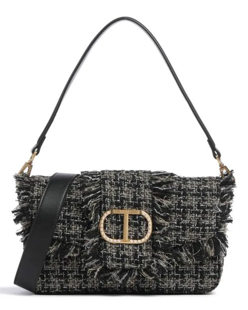 Twin-Set Amie Tweed Schultertasche schwarz/gold Schwarz