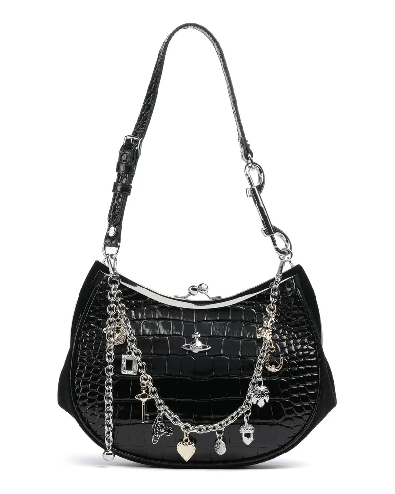 Vivienne Westwood Schultertasche Charm Frame Embossed Croc in schwarz Schwarz