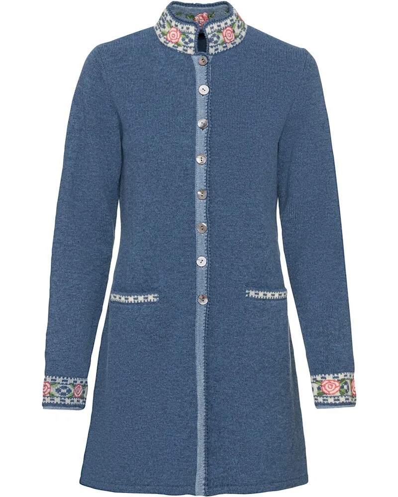 Reitmayer Lange Strickjacke mit Jacquard-Muster Mittelblau