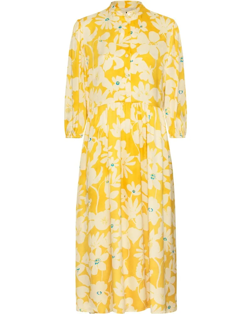 Reitmayer Blumen-Kleid mit Stehkragen Weiß