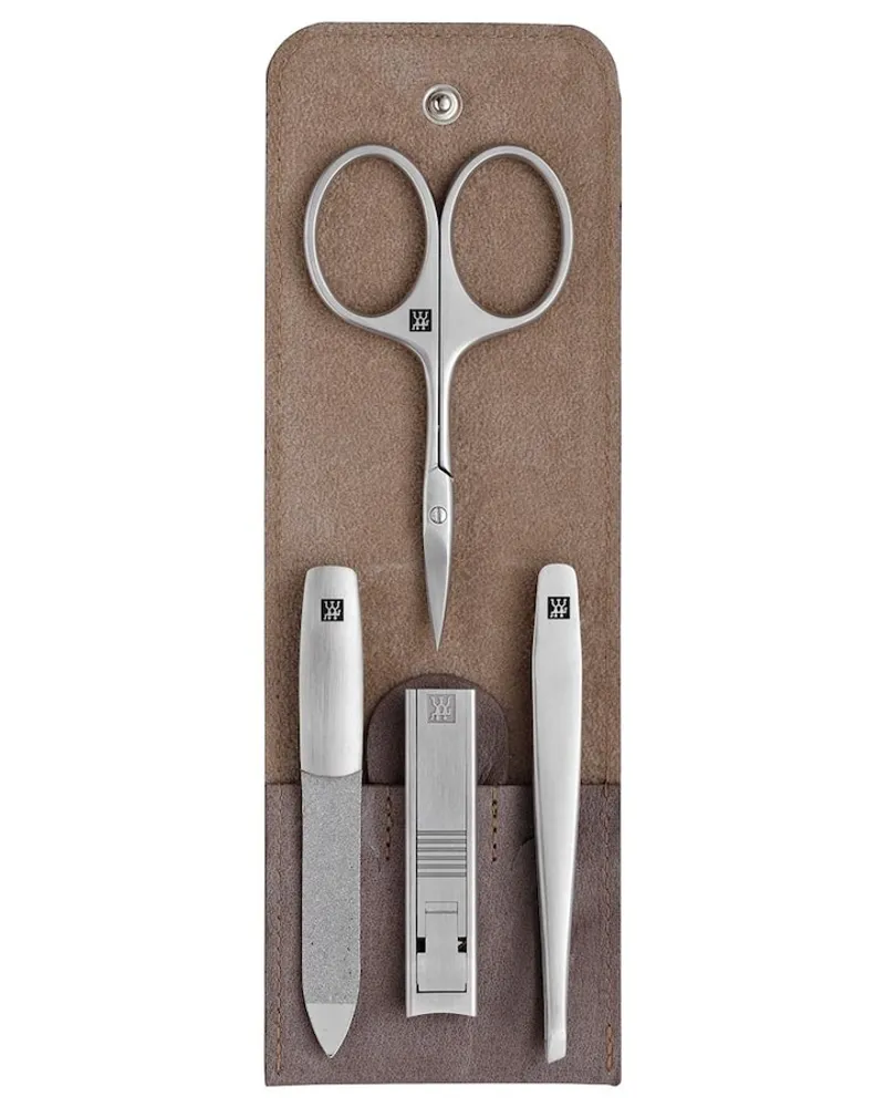 Zwilling Maniküre Pediküre Set 4tlg. mit Kompakt-Nagelknipser, Leder, beige Nägel kürzen 