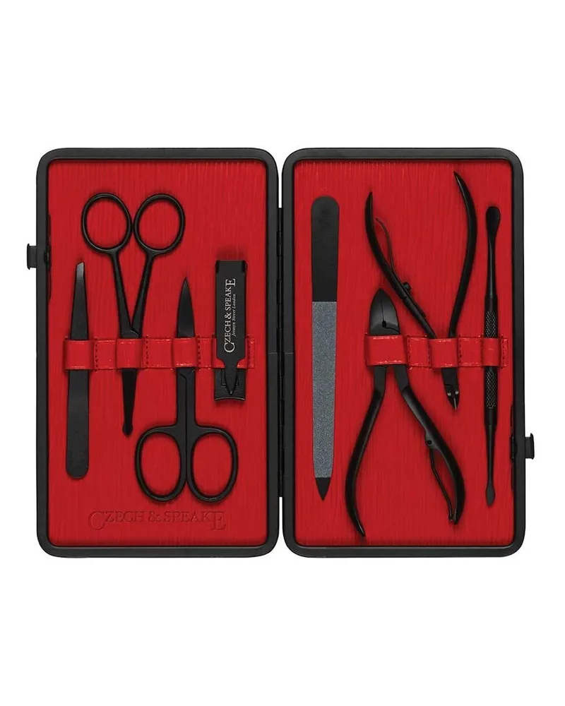 Czech & Speake Leather-Bound Manicure Set Black/Red Nägel kürzen 