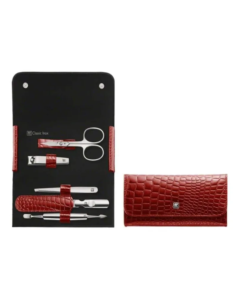 Zwilling Druckknopf-Etui, Rindleder, rot, 5-tlg. Nägel kürzen 