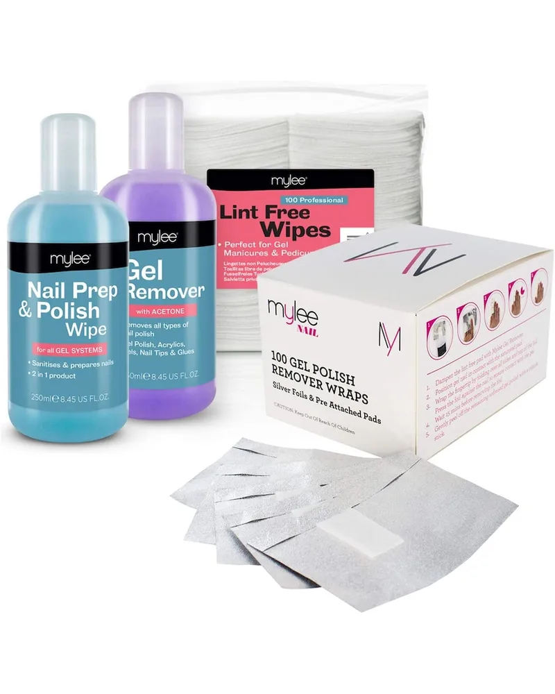 MYLEE Gel Set mit Prep & Wipe, Remover, Pads und Folien-Wraps Nagelpflege 