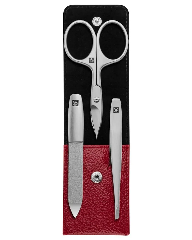 Zwilling Maniküre Pediküre Set 3tlg. mit Kombi-Nagelschere, Leder, rot Nägel kürzen 