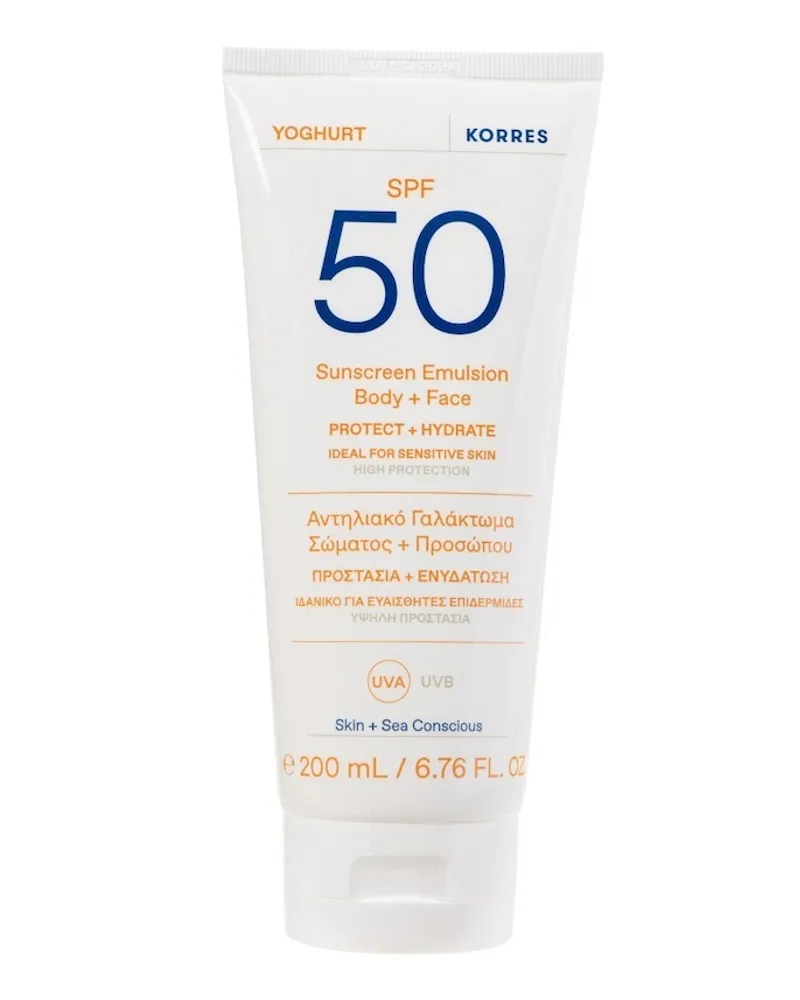 Korres YOGHURT Sonnenschutz-Emulsion für Körper und Gesicht SPF50 200 ml 