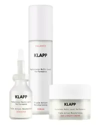 KLAPP Hyaluronic Multi Level Performance Triple Action Moisturizing Power Trio Set = Day & Night Cream 50 ml + Serum Booster 15 Feuchtigkeitsserum 